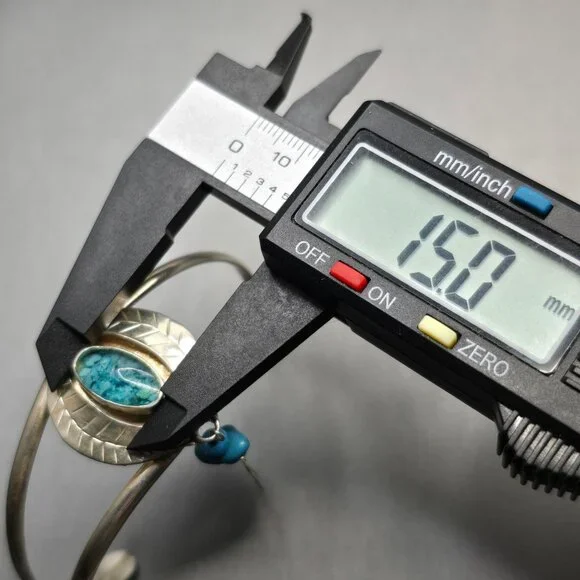 VTG Southwestern Sterling Silver Bracelet 6.75" Crushed Turquoise Feather Charm - Picture 11 of 15